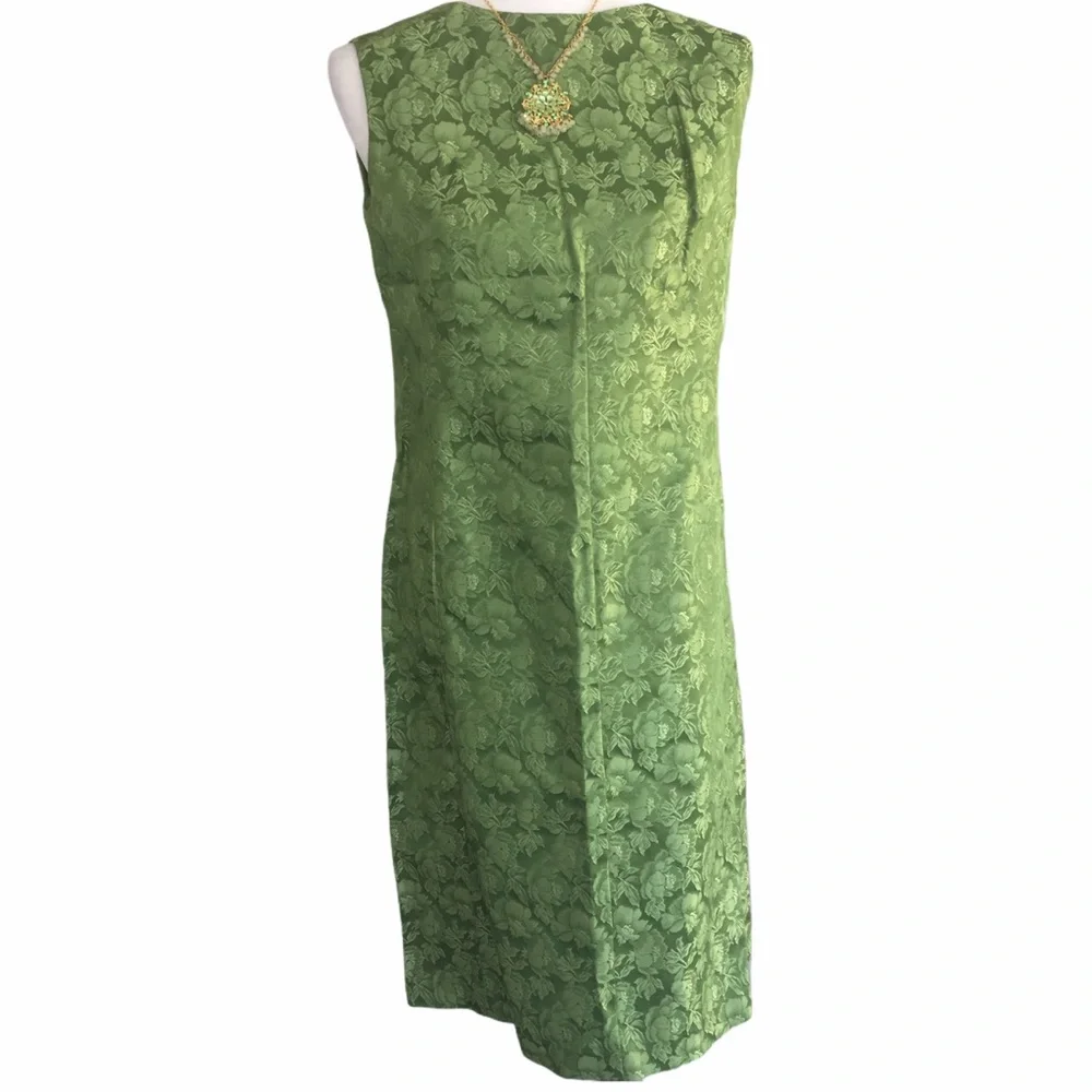 TRUE VINTAGE Green Floral 2PC Sheath Dress & Jackt - Picture 5 of 9